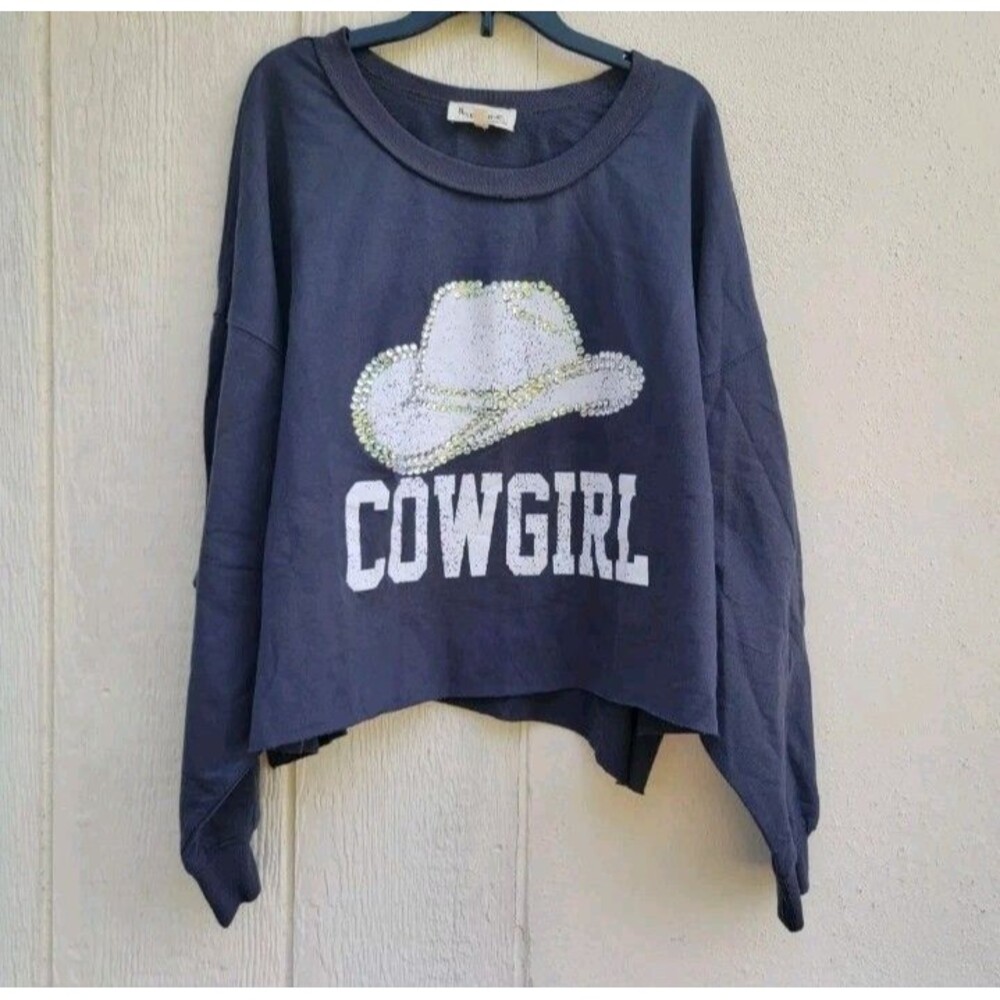 Peach Love California embellished cowgirl graphic gray sweatshirt wmns sz med